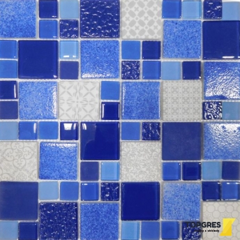 Mosaic MSS004 Mozaika skleněná patchwork modrá 300x300 mm