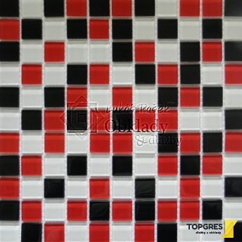 MOSAIC MSN218 Mozaika skleněná červenočernobílá 300x300 mm
